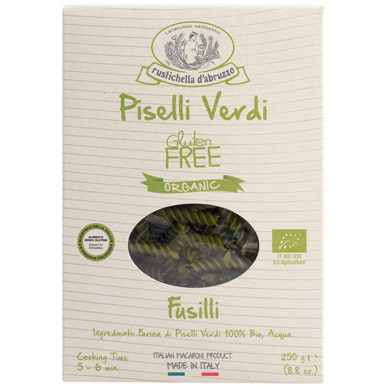Organic gluten-free fusilli pasta with green peas 250g