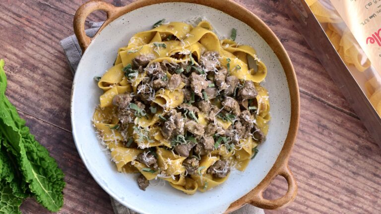 Egg Pappardelle with chicken liver and marsala wine sauce